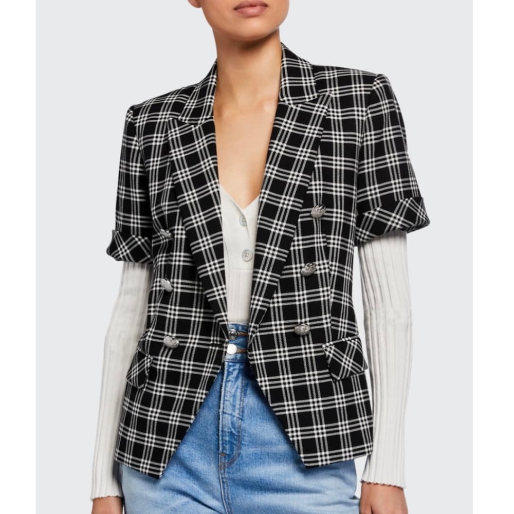 Veronica Beard Jenny Check Plaid Short Sleeve Dickey Jacket Black White Size 2 - Picture 10 of 10